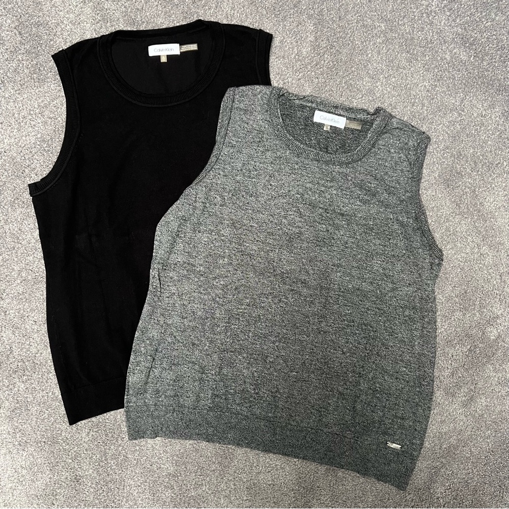 Bundle of Calvin Klein Black and Gray Sleeveless Sweaters in size XL